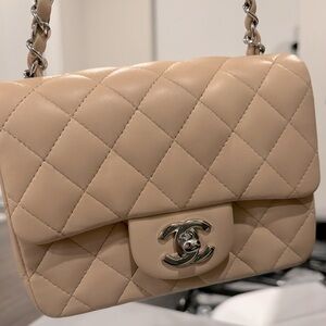 Chanel Lambskin Quilted Mini Square Flap light beige